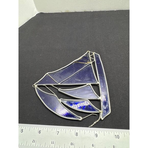 Stained Blue Glass Sailboat Suncatcher With Crack - Picture 5 of 5